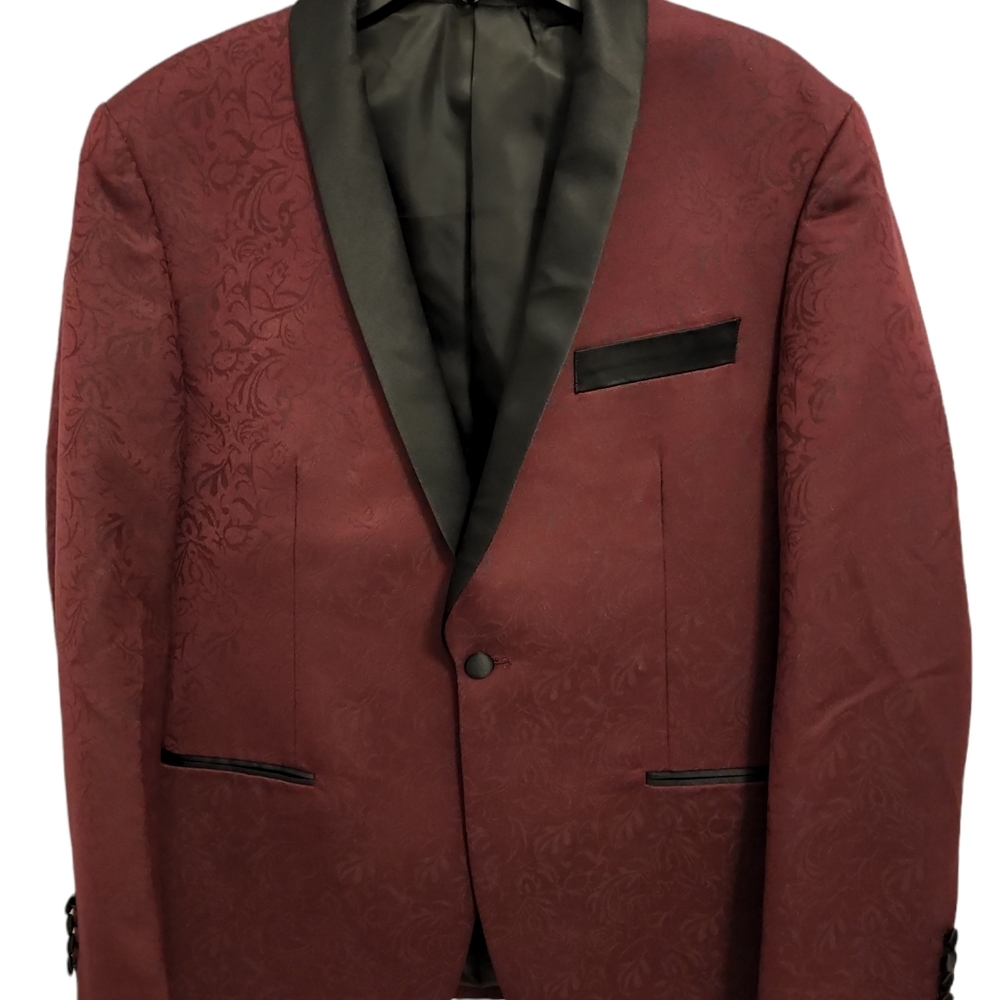 Burgundy Tuxedo Jacket w/ Black Collar